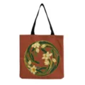 Close-up detail of canvas tote bag featuring retro floral print and durable black handles. - Retro Floral Art(hm6464)