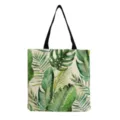 Dettaglio borsa shopper in tela con stampa acquerello di foglie tropicali, borsa botanica chic. - Stampa Foglie Verdi Tropicali (hm7126)