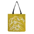 Yellow canvas tote bag with white floral and butterfly print, lightweight daily shoulder shopping bag. - Yellow Plants Butterfly(hm6467)