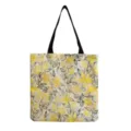 Borsa tote in tela con stampa floreale gialla, vista dettagliata della borsa da donna. - Stampa Floreale Gialla Dipinta a Mano (hm7130)