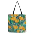 Borsa shopper in tela con stampa di fiori gialli vintage, grande borsa a spalla. - Stampa Floreale Gialla Artistica (hm7132)
