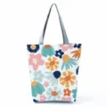 Τσάντα shopper από καμβά με λουλουδάτο print, μεγάλη γυναικεία τσάντα ώμου casual, στυλ. - Colorful Hand-painted Flowers