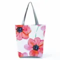 Γυναικεία υφασμάτινη τσάντα shopper με φλοράλ σχέδιο, μεγάλη casual τσάντα ώμου με γκρι λουριά. - Κόκκινο Λουλούδι Υδατογραφία