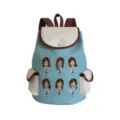 Hellblauer Canvas-Rucksack mit braunen Gurten und niedlichem Krankenschwester-Druck für Damen. - Sj4540