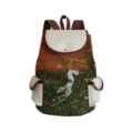 Détail du sac à dos artistique avec imprimé de chien, en toile résistante et bordures en cuir. - Paysage Chien Pastoral(sj4512)
