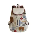 Detailansicht Rucksack Canvas medizinischer Print, Retro Motiv, brauner Lederbesatz, Gurte. - Sj4542
