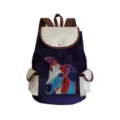 Vue détaillée du sac à dos en toile avec imprimé de chien abstrait et poche à rabat. - Chien Abstrait(sj4516)