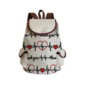 Detailansicht des Leinenrucksacks mit EKG Herzschlagmuster und Dankeschön Aufdruck. - sj4551
