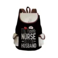 Damen Rucksack aus Segeltuch, schwarz und beige mit Krankenschwester Aufdruck, grosse Kapazitaet. - sj4559