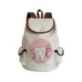Detailansicht des süßen Zahnmotiv-Leinenrucksacks mit braunen Kanten und Fronttasche. - sj4564