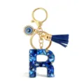 Blauwe letter R sleutelhanger met boze oog hanger en kwastje, gouden stijlvolle accessoire. - Letter R Boze Oog Sleutelhanger / Blauw