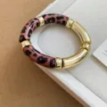 Colorful leopard print acrylic and gold metal stretch bracelet for women fashion jewelry. - 58# Bracelet (HB3859) / Gold Light Pink Round Ink-wash Polka Dot