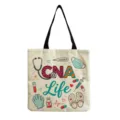 Dettaglio borsa shopper in tela da infermiera con stampa di icone mediche per uso quotidiano - Stile 1 (hmk3341)