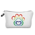 Bolsa de maquillaje cosmética portátil con estampado de huella de arco iris, cierre de cremallera. - Estampado de Pata Degradado Y Corazón (hz4377)