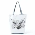 Highland cow print canvas tote bag with grey handles, large capacity shopping bag for travel. - Highland Cow And Butterfly Sketch Style (hlk3321)
