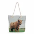 Dettaglio della borsa shopper in tela con stampa di bovini delle Highlands e manici. - Stile Prato Mucca delle Highlands (msj0502)