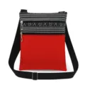 Stijlvolle canvas crossbody tas met dubbele ritsvakken, zwart-witte strepen en rood blok. - Z/W Geometrische Rode Stijl (xk3671)