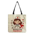 Borsa tote in tela con simpatico disegno di infermiera e slogan stimolante per uso. - Stile 4 (hmk3344)