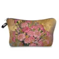 Floral print cosmetic bag with gold spiral pattern, stylish zipper makeup pouch for daily use. - Classic Gold Spiral Floral (hzk3514)