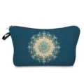 Blue mandala print cosmetic bag zip pouch for makeup skincare travel daily storage. - Dark Blue Mandala (hzk0402)