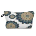 Mandala printed cosmetic pouch with zipper closure, stylish makeup storage bag for daily use. - White Ethnic Style (hzk0403)