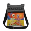 Borsa a tracolla in tela alla moda con stampa artistica di scheletri e doppia cerniera. - Stile Teschio e Tulipano Notte Stellata (xkk2366)