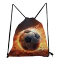 Flaming soccer ball print drawstring backpack, casual sports gym bag and lightweight travel sack. - Football Pattern (sky5298)