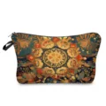Mandala print cosmetic bag detail, vintage ethnic style makeup pouch, handy travel storage case. - Black And White Geometric (hzk0404)