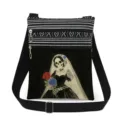 Borsa a tracolla in tela alla moda con stampa sposa scheletro gotico e doppia zip. - Stile Sposa Cadavere (xkk2379)