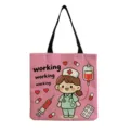 Borsa shopper in tela rosa con stampa infermiera carina, pratica borsa a spalla quotidiana. - Stile 7 (hmk3347)