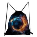 Details of the soccer printed drawstring backpack, casual sport gym sack with flaming ball. - Football Pattern (sky5299)