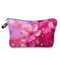 Detailed view of the vibrant pink floral print cosmetic pouch, featuring clear oil painting texture. - Bright Pink Floral Print (hzk3518)