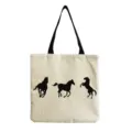 Canvas tote bag with black handles and running horse silhouettes print for daily use. - Three Running Horses Print (hm3321)