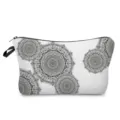 Detail view of black and white mandala printed cosmetic bag, showing intricate geometric patterns. - Vintage Totem (hzk0406)