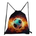 Zaino con coulisse stampa calcio di fuoco, borsa sportiva pieghevole casual per uso quotidiano. - Motivo Calcio (sky5301)