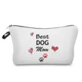 Primer plano del neceser de maquillaje con estampado claro y detalle de cremallera firme. - Best DOG Mom Con Estampado de Pata Corazón (hz4386)
