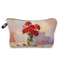Artistic oil painting floral print cosmetic bag, convenient zipper clutch for daily makeup storage. - Artistic Delicate Oil Floral (hzk3520)