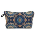 Detailed view of the stylish blue mandala print cosmetic bag, perfect for daily makeup storage. - Retro Blue Mandala (hzk0408)