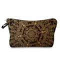 Bolso cosmético con estampado de mandala dorado neceser de maquillaje elegante uso diario. - Estilo hz12376