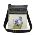 Borsa a tracolla in tela a righe con tasca frontale con teschio e doppie zip pratiche. - Stile Teschio Blu Vestito Giallo (xkk2443)