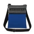 Casual canvas crossbody tas met zwart-wit geometrisch gewoven patroon en twee ritsvakken. - Z/W Geometrische Blauwe Stijl (xk3681)