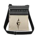 Borsa a tracolla casual in tela con righe bianche e nere e stampa teschio con fiore. - Stile Teschio con Fiore in Mano (xkk2444)