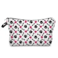 Bonito bolso de cosméticos con huellas de perro, estuche portátil para viajes. - Base Blanca Pata Negra Hueso Corazon (hz4392)