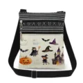 Borsa a tracolla con stampa acquerello di Halloween con doppia cerniera e righe bianche. - Stile Fantasma Strega Halloween (xkk2499)