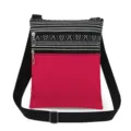 Casual canvas crossbody tas met zwart-witte strepenprint en een roze zak met ritssluiting. - Z/W Geometrische Magenta Stijl (xk3685)