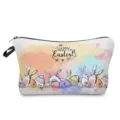 Gros plan sur la trousse de toilette de Pâques, motif lapin et oeufs aquarelle, fermeture éclair. - Style Lapin et Oeufs Joyeuses Pâques (hz12143)