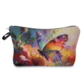 Close-up detail of the colorful oil painting butterfly print cosmetic bag zipper and fabric. - Style 1 (hzk3381)