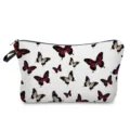 White cosmetic bag featuring a stylish dark red and cream butterfly print pattern. - Style 4 (hzk3884)