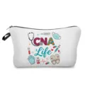 Borsa cosmetica bianca con stampa CNA life, comoda custodia per il trucco quotidiano. - Stile hzk3341