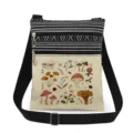 Casual canvas crossbody bag with botanical mushroom print, black strap and double zipper pockets. - Vintage Mushroom & Botanical Floral Print (xkk2920)